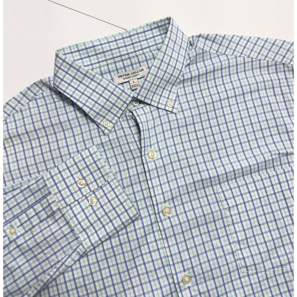 Peter Millar Summer Comfort Men's Button Down Shirt Sz L Plaid Golf Performance